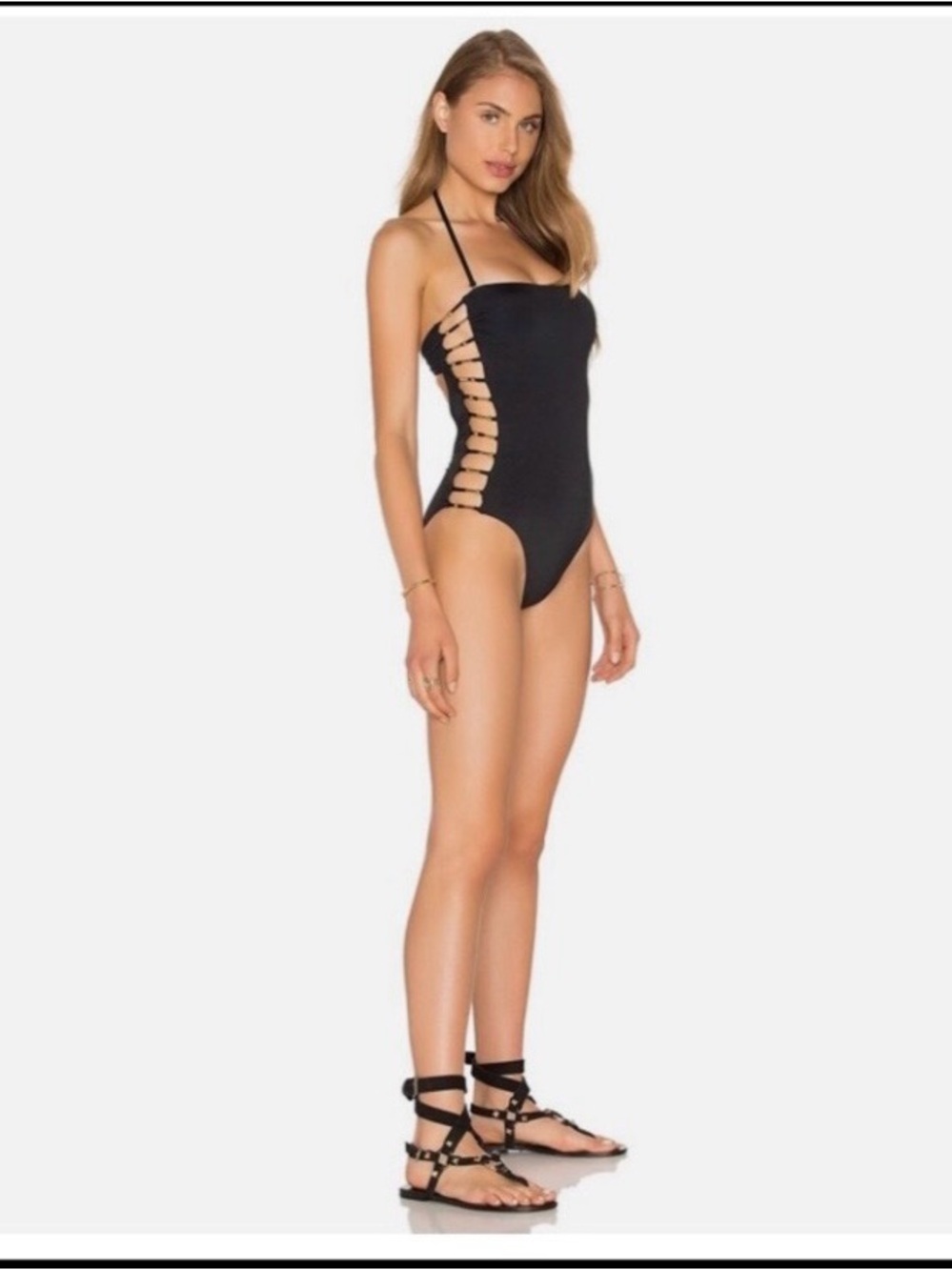 Trina Turk Riviera Bandeau One Piece Swimsuit Black Ladder Cutout Side 12